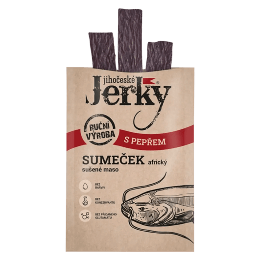 Jihočeské Jerky sumeček africký s pepřem 15 g - FitMar.cz